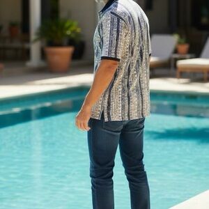 Bugle Boy Men's Geometric Blue Polo Shirt Size XXL